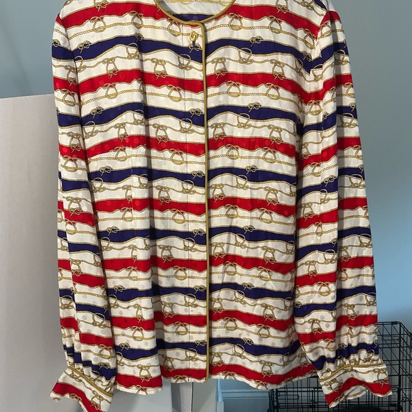 Maggy London Red, Blue, and Gold Striped Top - Picture 2 of 5